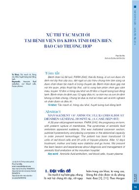 Xử trí tắc mạch ối tại Bệnh viện Đa khoa tỉnh Điện Biên báo cáo trường hợp