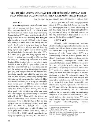 Yếu tố tiên lượng của thất bại với tuần hoàn Fontan giai đoạn sớm: kết quả sau 8 năm triển khai phẫu thuật Fontan